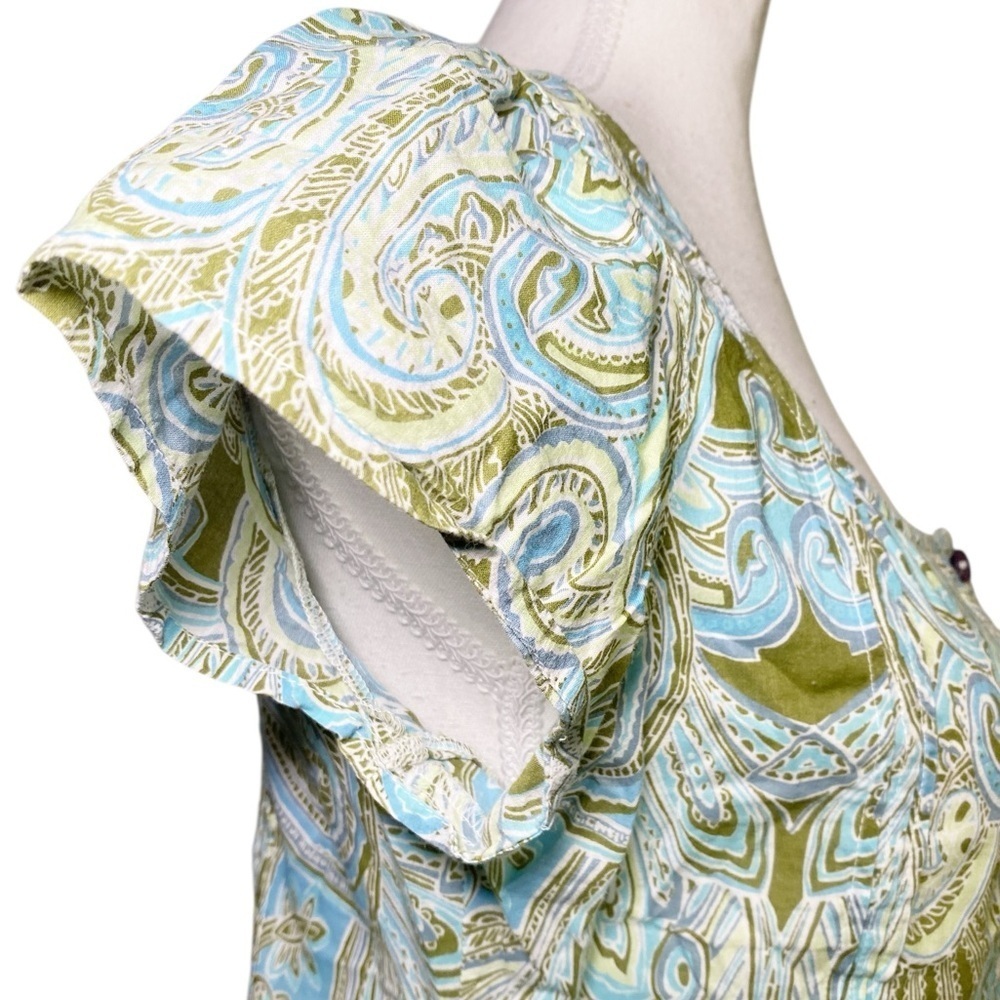 Dorothee Bis Paisley Print Green and Blue Women's Top - Picture 5 of 15